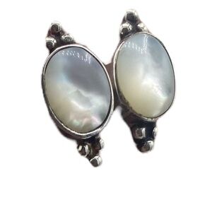 Sterling silver 925 mexico mother of Pearl MOP stud oval earrings signed HOB